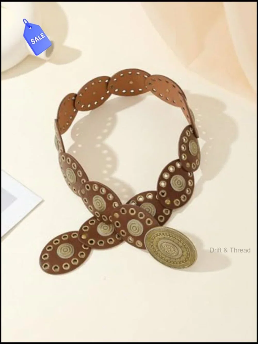 Vintage Western Cowgirl Concho Belt Wide PU Leather Disc for Jeans